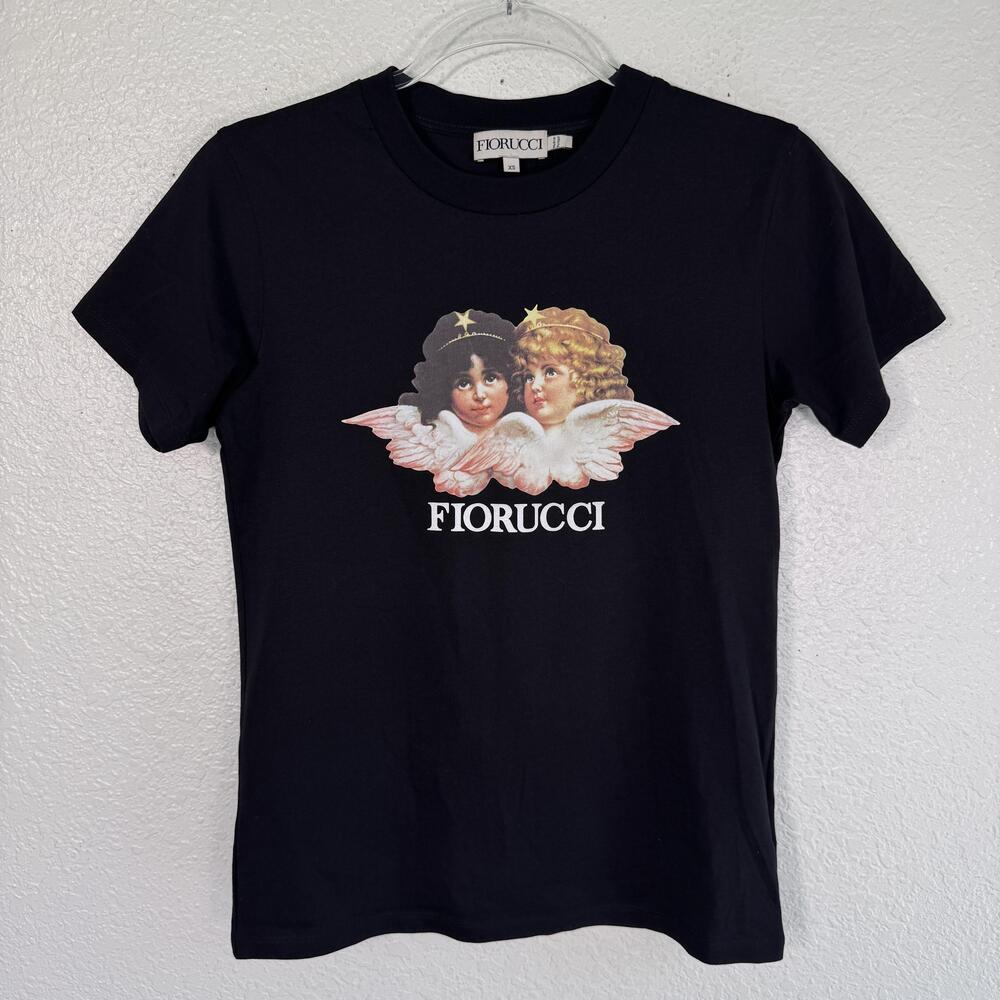 Fiorucci Shirt Women XS Angel Graphic Logo Tee Organic Cotton Portugal Black